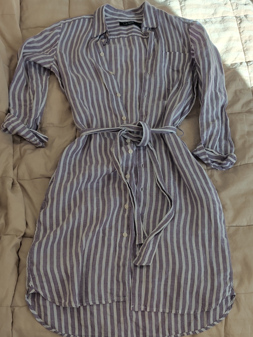 Ralph Lauren Lavender and White Striped Shirt Dress